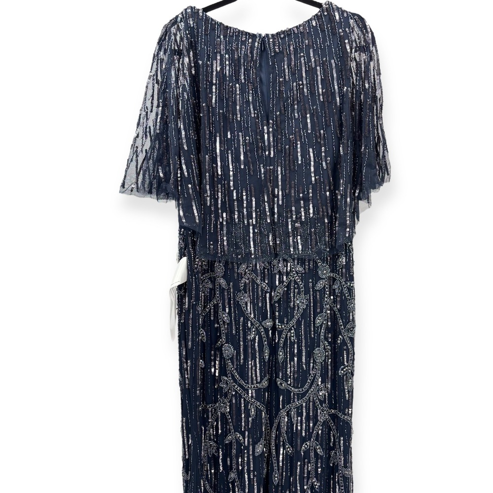 Mac Duggal NEW Navy Embellished Cap Sleeve Faux Wrap Trumpet‎ Gown $698 Size 12 - Picture 13 of 16